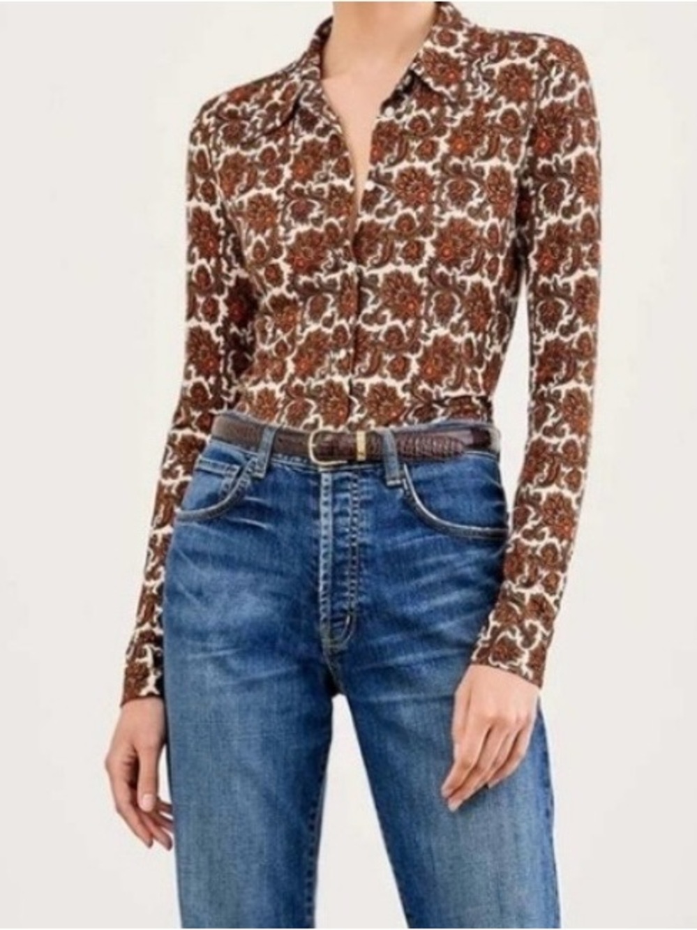 Nili Lotan Celestine Paisley Button-Down Collared Top